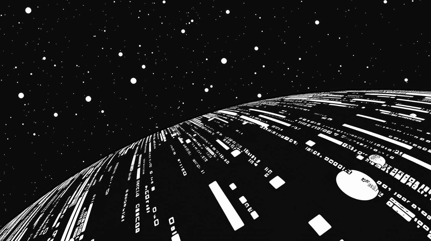 Imagem flat em preto e branco mostrando um mundo digital
